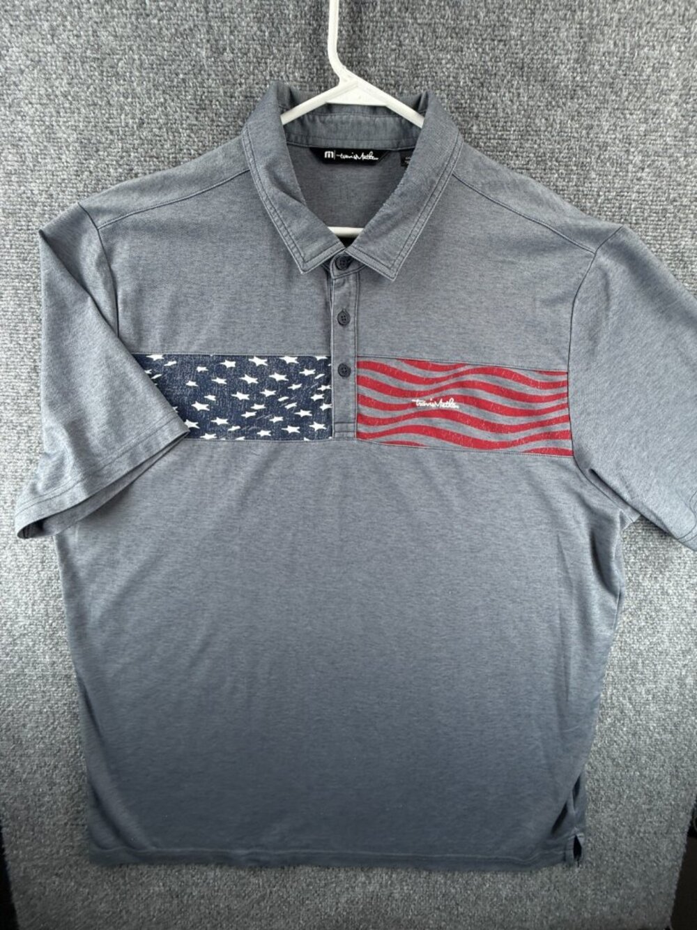 Travis Mathew USA Flag Polo Shirt Gray 2XL Peru Short Sleeve Collared Golf Men